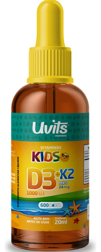 Vitamina Kids D3 E K2 Em Gotas 600 Doses 20ml - Uvits Sabor Sem Sabor