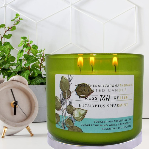 Vela De Aromaterapia De Eucalipto De Menta De 3 Mechas | Vel
