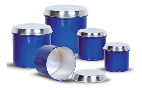 Pote Para Mantimento / Alimentos Em Aluminio Polido 5 Pçs Cor Azul