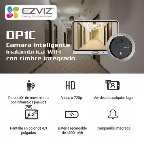 EZVIZ Mirilla Digital de Puerta con Pantalla LCD de 4.3'' Cámara Video  Timbre Inalámbrico Monitor con Batería Recargable de 4600 mAh, Detección de  Movimiento PIR, Audio Bidireccional, DP1C, Metálico : .es: Bricolaje