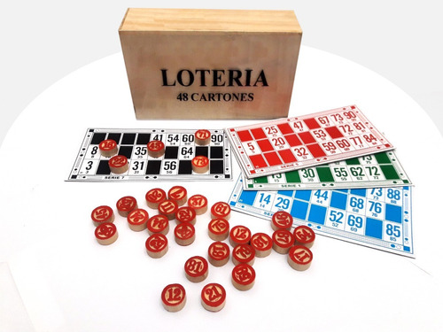 Lotería Con 48 Cartones En Caja De Madera