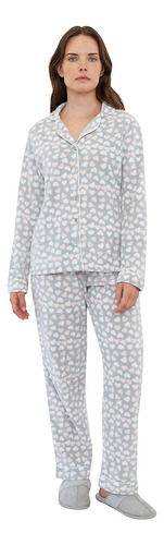 Pijama Mujer Camisero Polar Gris Corona