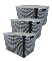 Comprar Set 3 Cajas Organizadoras Plástica Simil Ratan 40 Lts Negro