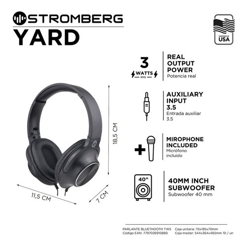 Imagen 2 de 7 de Auricular Stromberg Carlson Yard Plegables Plug 3.5mm Color Negro