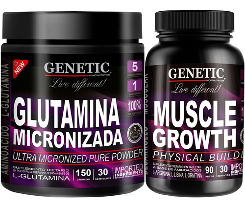 Masa Muscular Muscle Growth + Glutamina Micronizada Genetic
