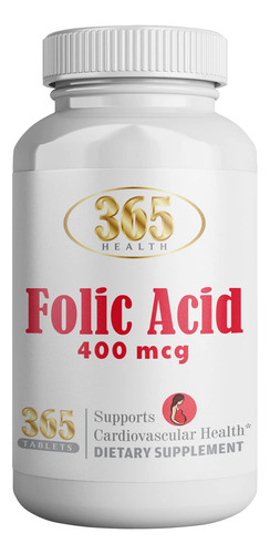 Suplemento De Cido Flico 365 Health, (365 Tabletas) Apoya La