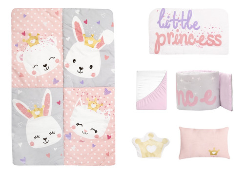 Set Edredón Cuna Little Princess Niña Poliéster Chiqui Mundo Set Con 6 Piezas Rosa Little Princess