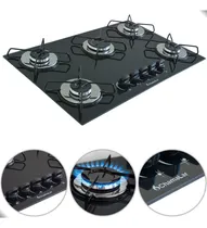 Comprar Fogão Cooktop 5 Bocas Ultra Chama Gás Glp Mesa De Vidro Preto Queimador Rápido Acendimento Automático Bivolt Trempes Esmaltadas Segurança E Design Moderno Para Cozinha Fogão De Embutir