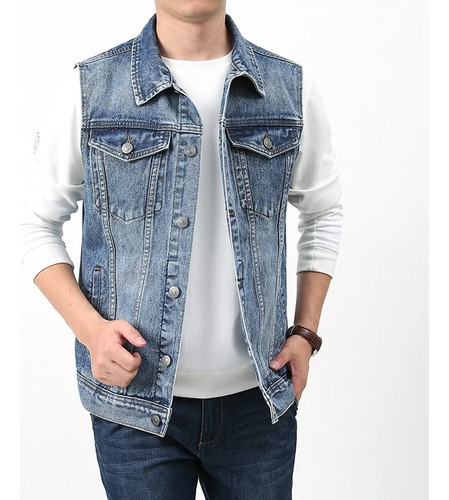 Chaleco De Mezclilla Casual Tipo Bomber Táctico Para Hombre,