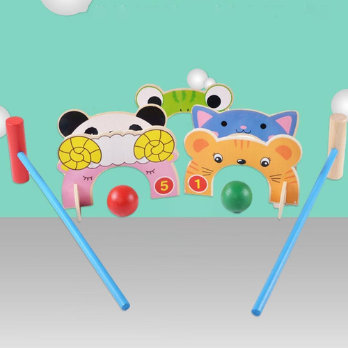 Jogo De Croquet De Madeira Infantil Com Malhos De Madeira