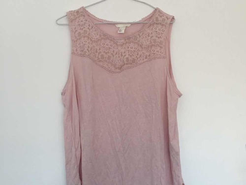 Remera Rosa Pálido Sin Mangas Con Encaje Talle L