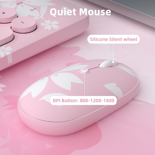 Combo Teclado Mouse Inalámbricos Mytrix Sakura Teclas Redond Rosa.