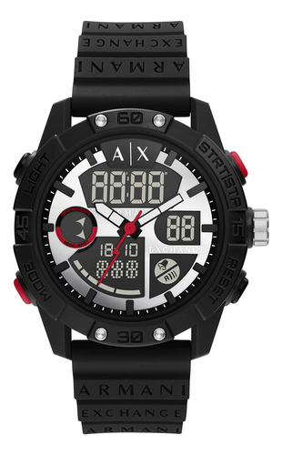 Reloj Hombre Armani Exchange Ax2960 D-bolt Correa Negro Bisel Negro Fondo Plateado