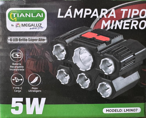 Lampara Led Tipo Minero 5w Recargable Luz Blanco- Luz Alta