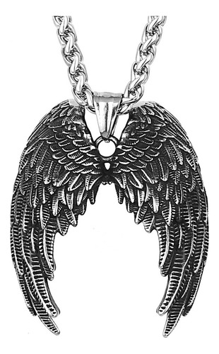 Collar Dije Alas Ángel Punk Acero Color Plata Hombre Y Mujer