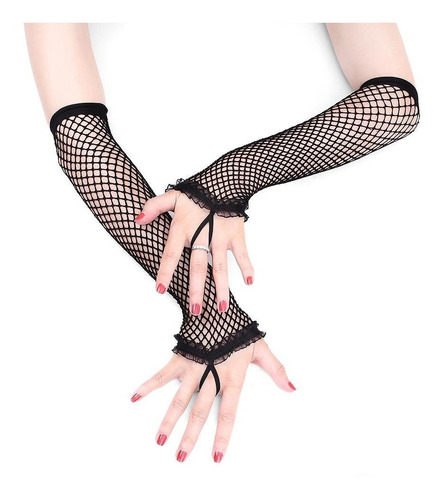 Imagen 2 de 6 de Guantes Mitones Red Con Encaje Sin Dedos Medianos Negros
