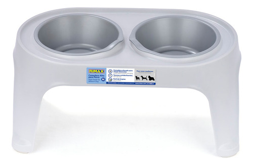 Comedero Alto Doble Mascota Mediano Rimax Color Gris