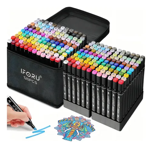 Marcadores Doble Punta Iforu 120 Colores Plumones Punta Pincel Para Colorear Pinturas Y Dibujar Escolares Papeleria