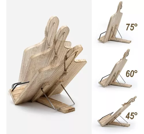 Soporte para libro de cocina, de madera rústica, estilo tabla de cortar,  soporte ajustable para libros de recetas para iPad y soporte para cocina  con