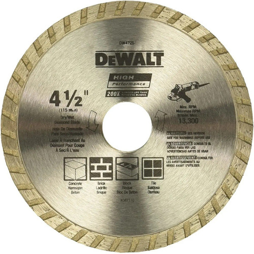 Hoja De Diamante Dewalt Dw4725, 4-1/2'', Para Mampostería