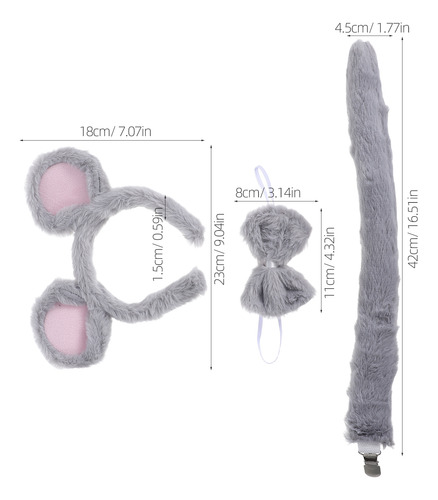 Set De 3 Diademas De Felpa Con Forma De Rata, Pajarita Y Col