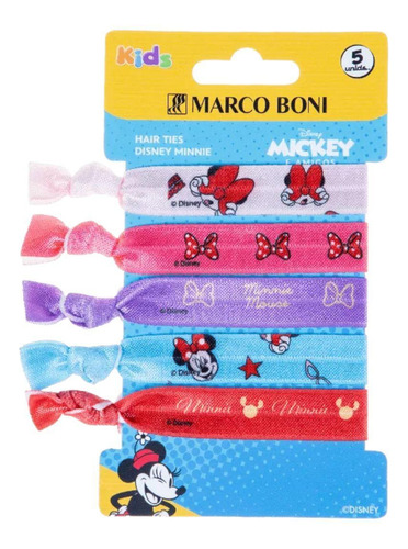 Kit 5 Elásticos De Cabelo Hair Ties Disney Minnie Marco Boni