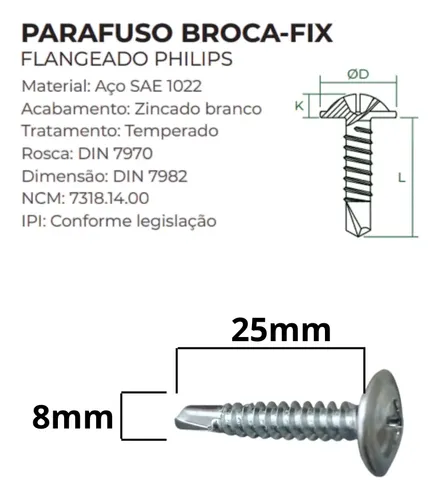 Parafuso Auto Brocante 8x1 New-fix Flangeado Philips 500pç