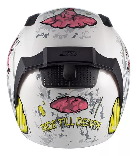 Capacete Fechado Moto Sky Two Zombie Desenhos Dentes Boca