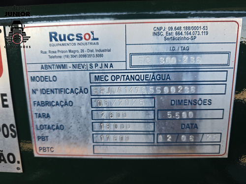 Vw 26280 Ano 2022 Traçado Tanque Bombeiro 16.000l Sem Uso.