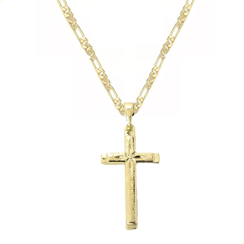 Dije De Cruz Crucifijo Satinada Y Cadena De Oro Laminado 14k