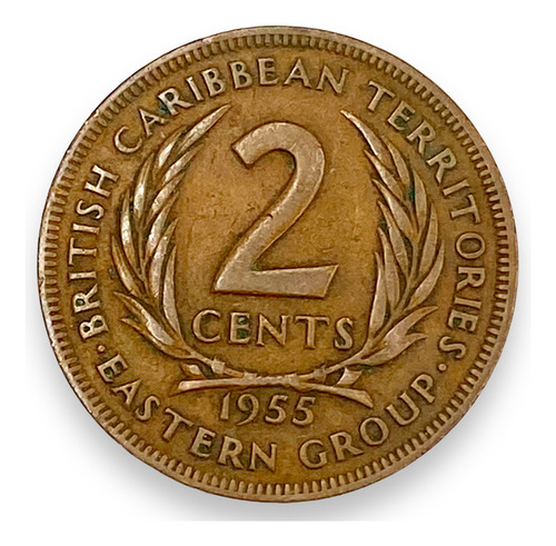 Antigua Moneda Estados Del Caribe Oriental D 2 Centavos 1955 (Usado)