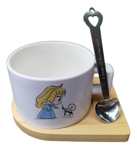 Taza De Té, Cuchara Y Base Princesa Aurora Bella Durmiente Blanco Princesa Aurora 2