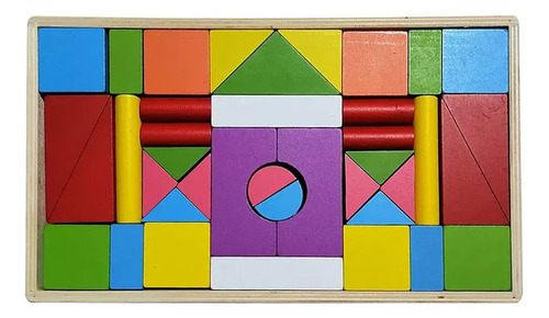 Bloques Didácticos Construcción Madera 39 Piezas Colores