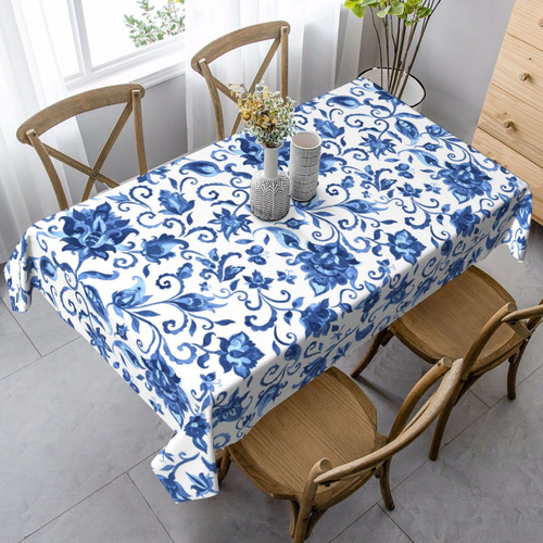 Mutakin Mantel Rectangular Con Estampado Floral Azul Para De