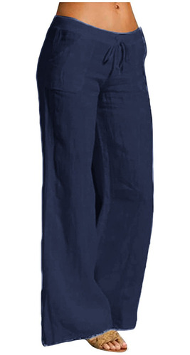 Pantalones Largos Lisos De Lino Y Algodón Para Mujer 