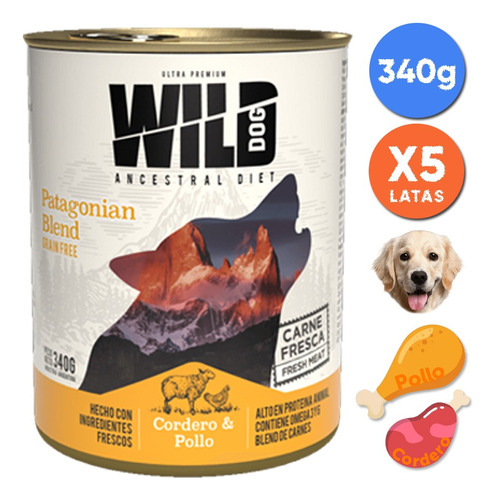 Alimento Humedo Perros Wild Dog Adulto Cordero Pollo 340g