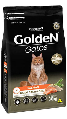 Alimento Golden Castrados Para Gato Adulto Sabor Salmão 3kg