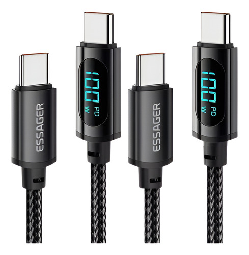Cabo Turbo 100w Tipo-c Display Digital Essager 2 Unidades.