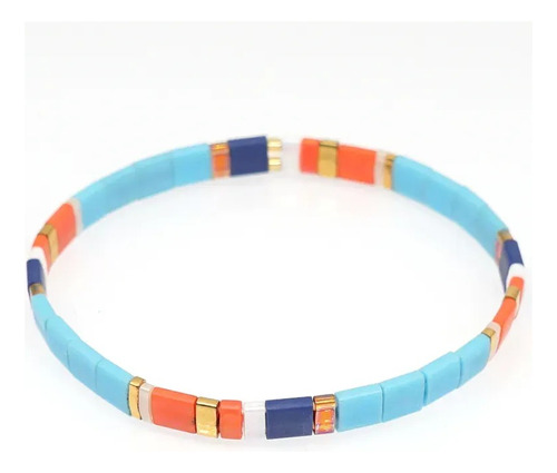 Pulsera Dama Elástica De Cuentas De Tila Azul Y Colores