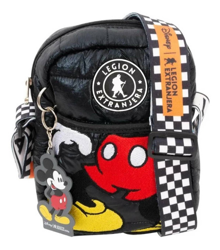 Cartera bandolera Legion Extranjera Race diseño mickey de poliéster cire  negra con correa de hombro negra y blanca