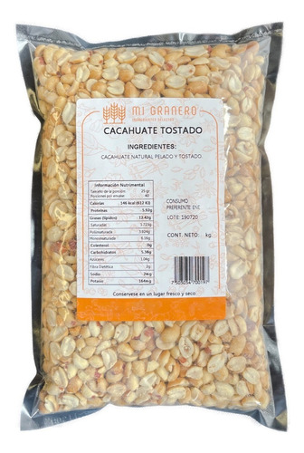 Cacahuate Natural Tostado Y Pelado 1 Kilogramo