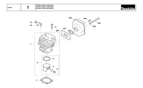 Vista Explodida Motosserra Dcs520 - Makita