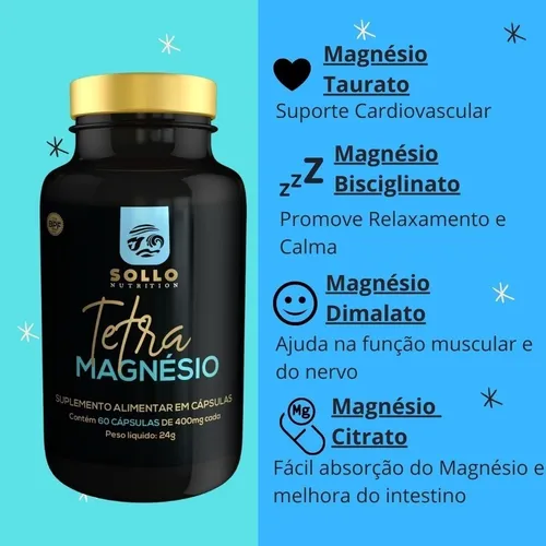 4 cápsulas de magnesio, 60 cápsulas, dimalato, taurato, citrato y bisglicina