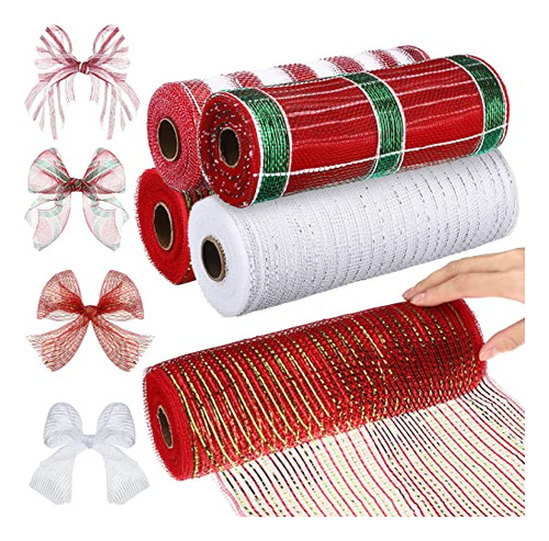 4 Rolls Christmas Poly Burlap Mesh 10 Inches, 40 Yards ...