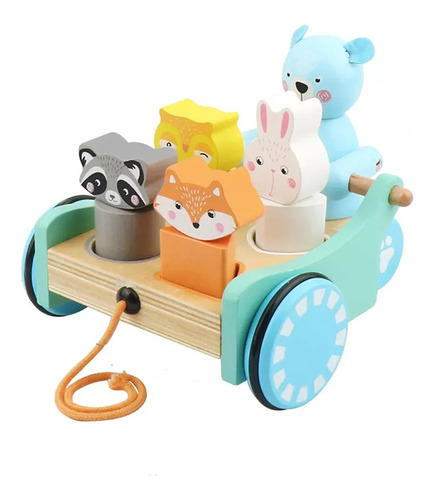 Carrito De  Arrastre Animales Madera