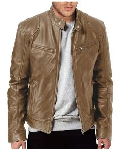 Chaqueta De Cuero Masculina Casaco Con Zíper Motocicleta