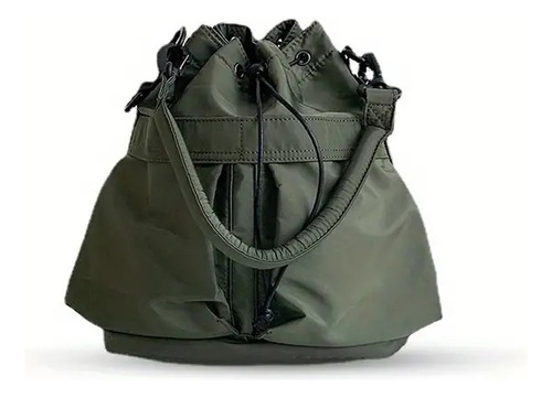 Bolsa Casual Estilo Cubo Con Aza Rigida Color Verde Militar