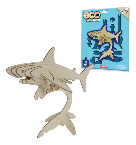 Eco 3d Wooden Puzzle Tiburón De Deluxebase. Kit De Manuali.