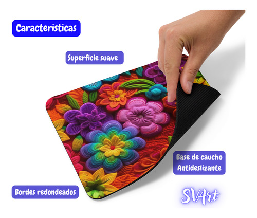 Mouse Pad Svart Diseño Con Flores Colores Arcoiris Md3