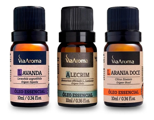 Kit 3 Óleos Essenciais Lavanda Alecrim Laranja Doce 10ml